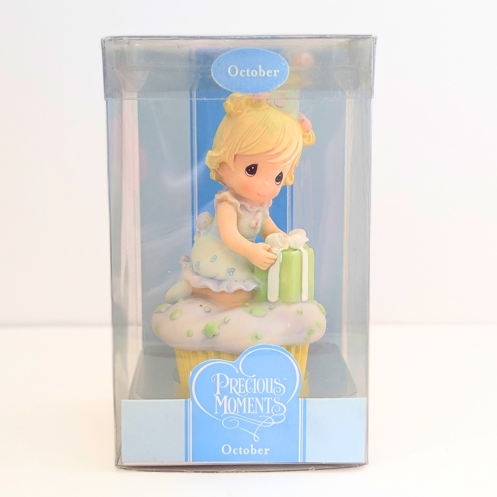 Precious Moments October Girl with Green and White Gift